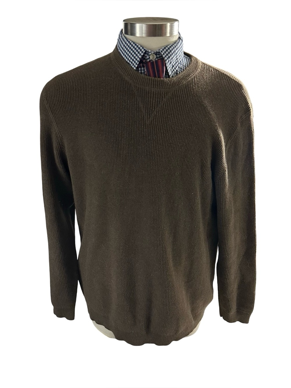 Vtg 90s Eddie Bauer 100% Cotton Ribbed Pullover Sweater Brown Sz Large Tall LT